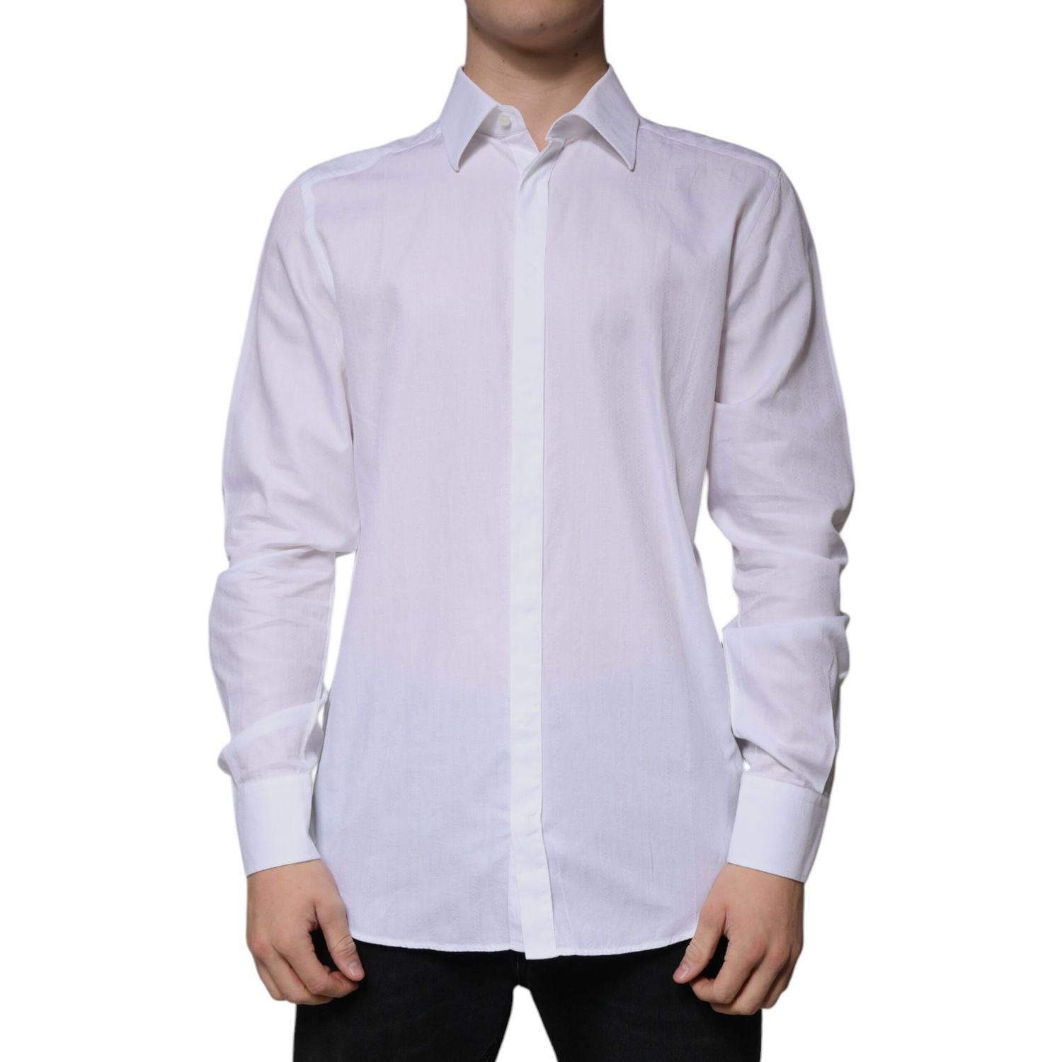 Dolce & Gabbana White Cotton Slim Fit Formal GOLD Dress Shirt