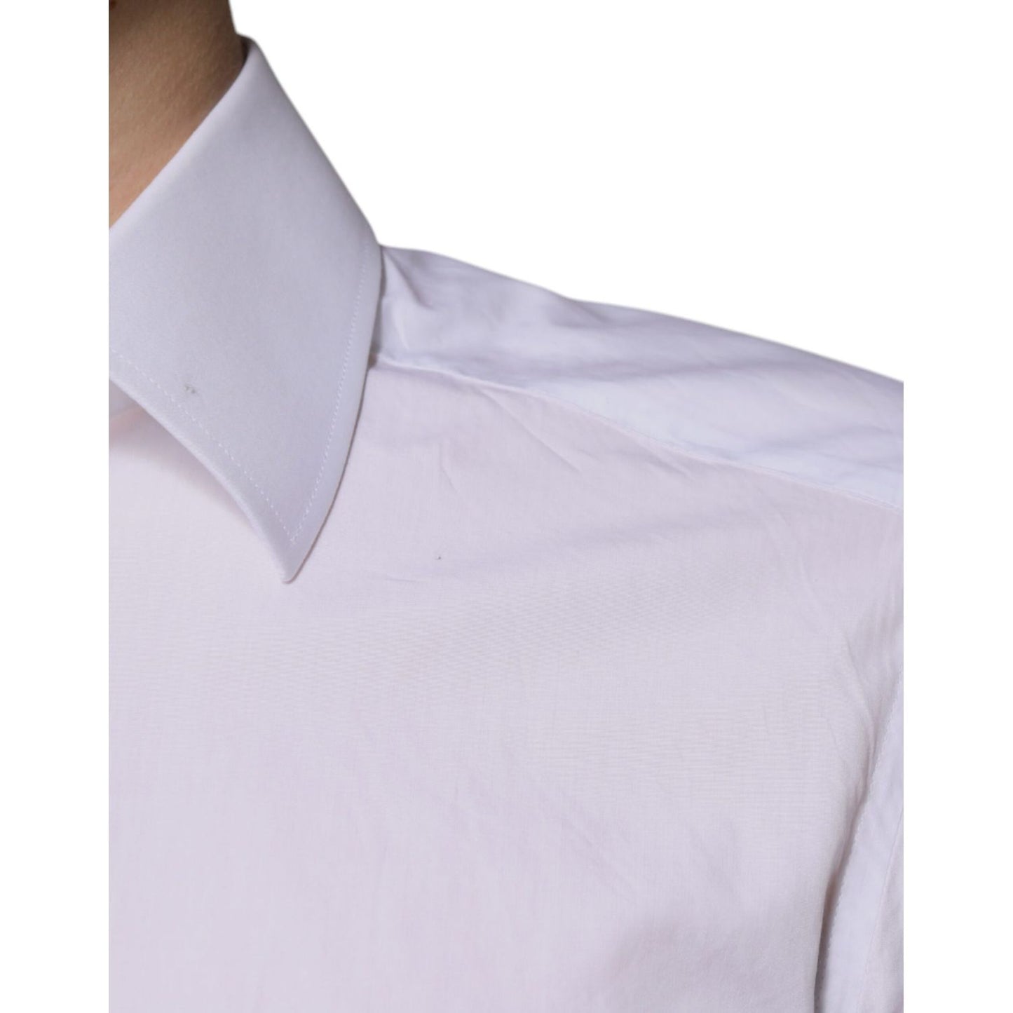 Dolce & Gabbana White Cotton Slim Fit Men GOLD Dress Shirt