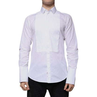 Dolce & Gabbana White Bib Cotton Poplin GOLD Men Formal Shirt