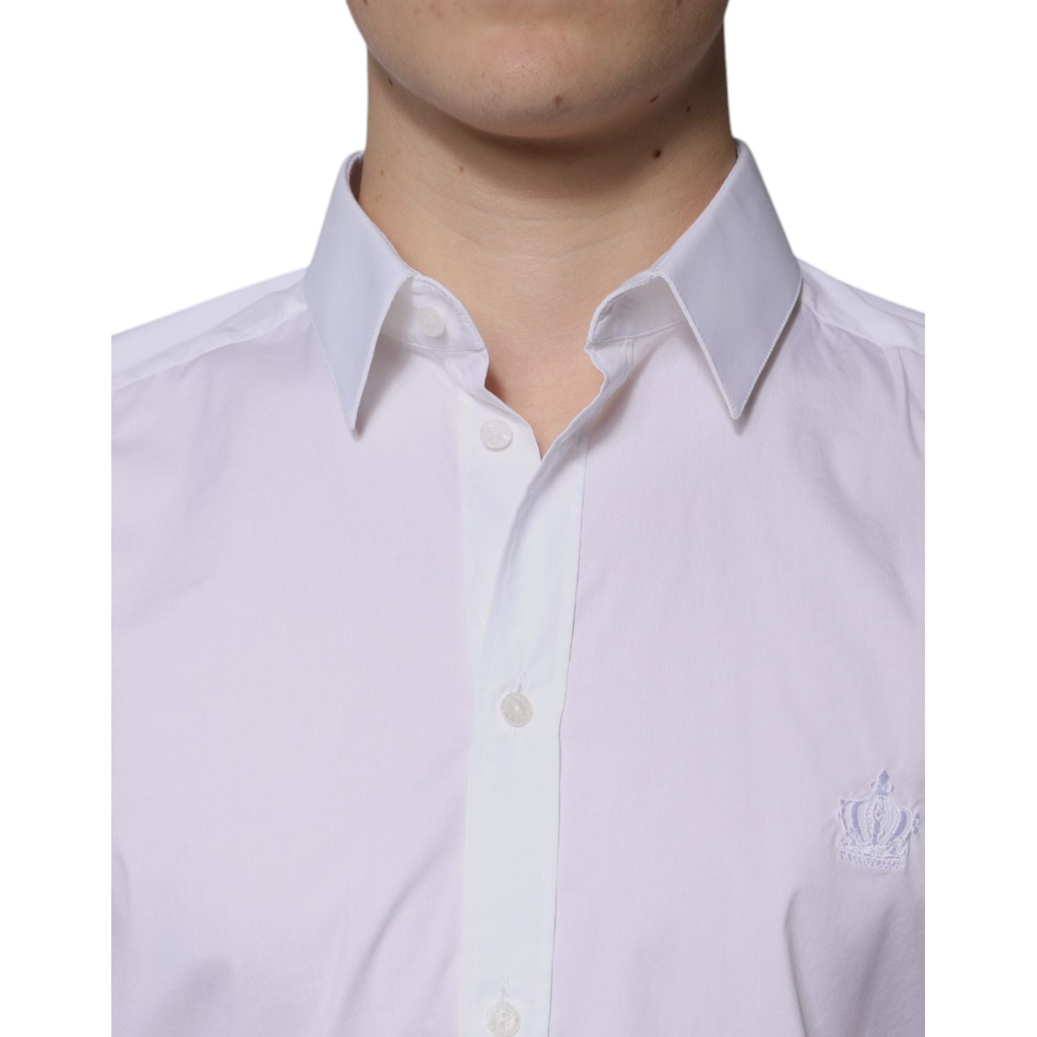 Dolce & Gabbana White Cotton Long Sleeve GOLD Dress Shirt