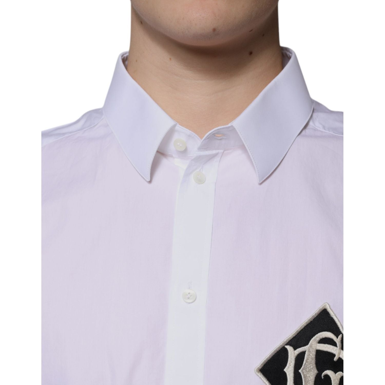 Dolce & Gabbana White Logo Cotton Slim Fit GOLD Dress Shirt