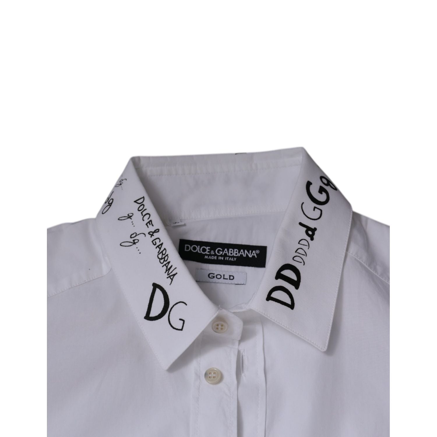 Dolce & Gabbana White Cotton Logo Formal Men GOLD Dress Shirt