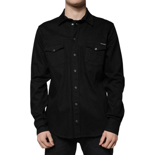 Dolce & Gabbana Black Cotton Collared Button Down Shirt Dolce & Gabbana Black