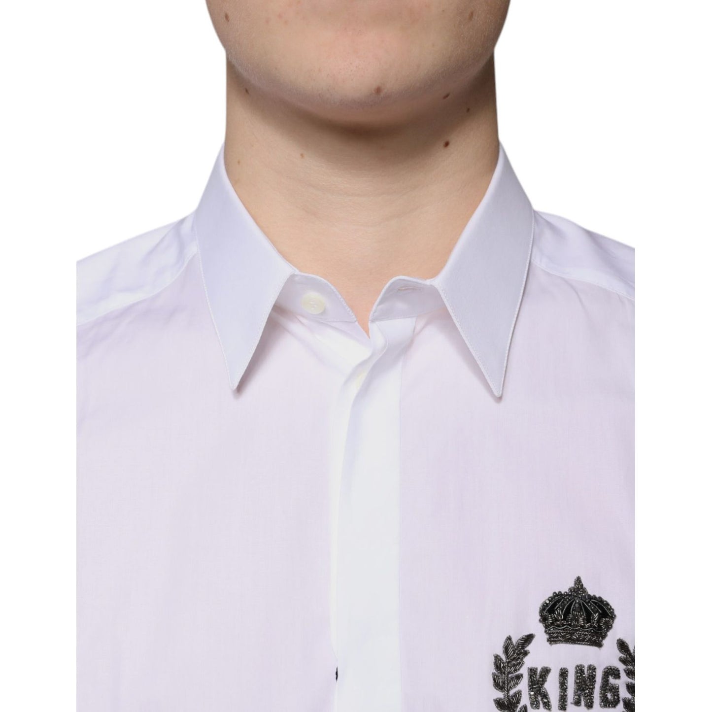 Dolce & Gabbana White Cotton Logo Formal Men GOLD Dress Shirt