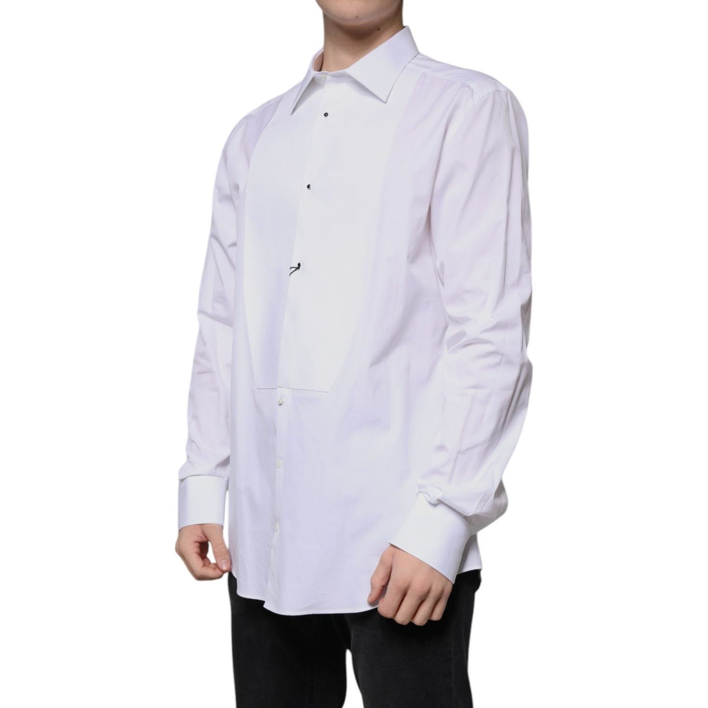 Dolce & Gabbana White Bib Cotton Poplin GOLD Formal Shirt