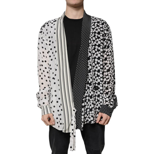 Dolce & Gabbana Black White Polka Dots Silk Men Casual Shirt