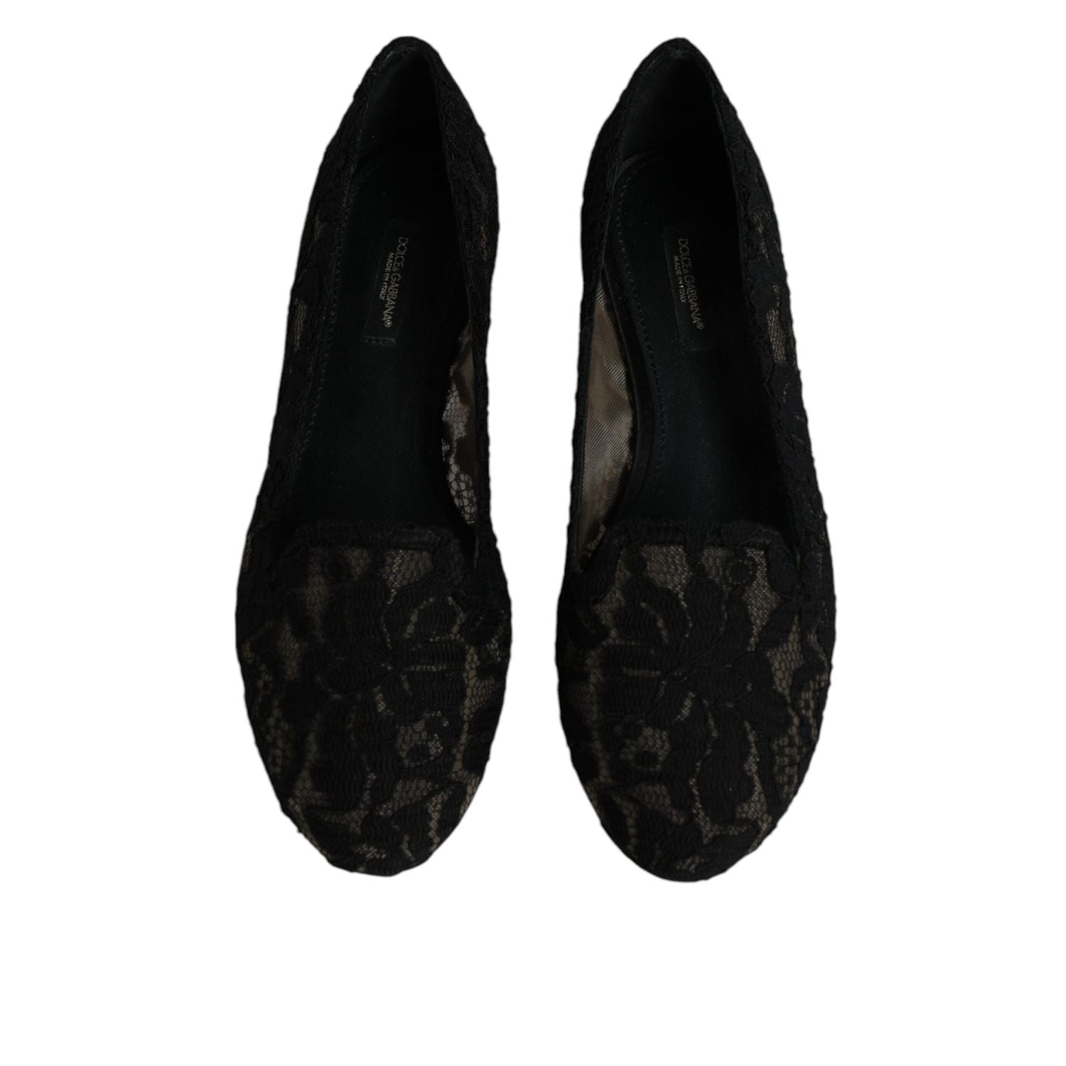 Dolce & Gabbana Black Taormina Lace Slip On Flats Shoes