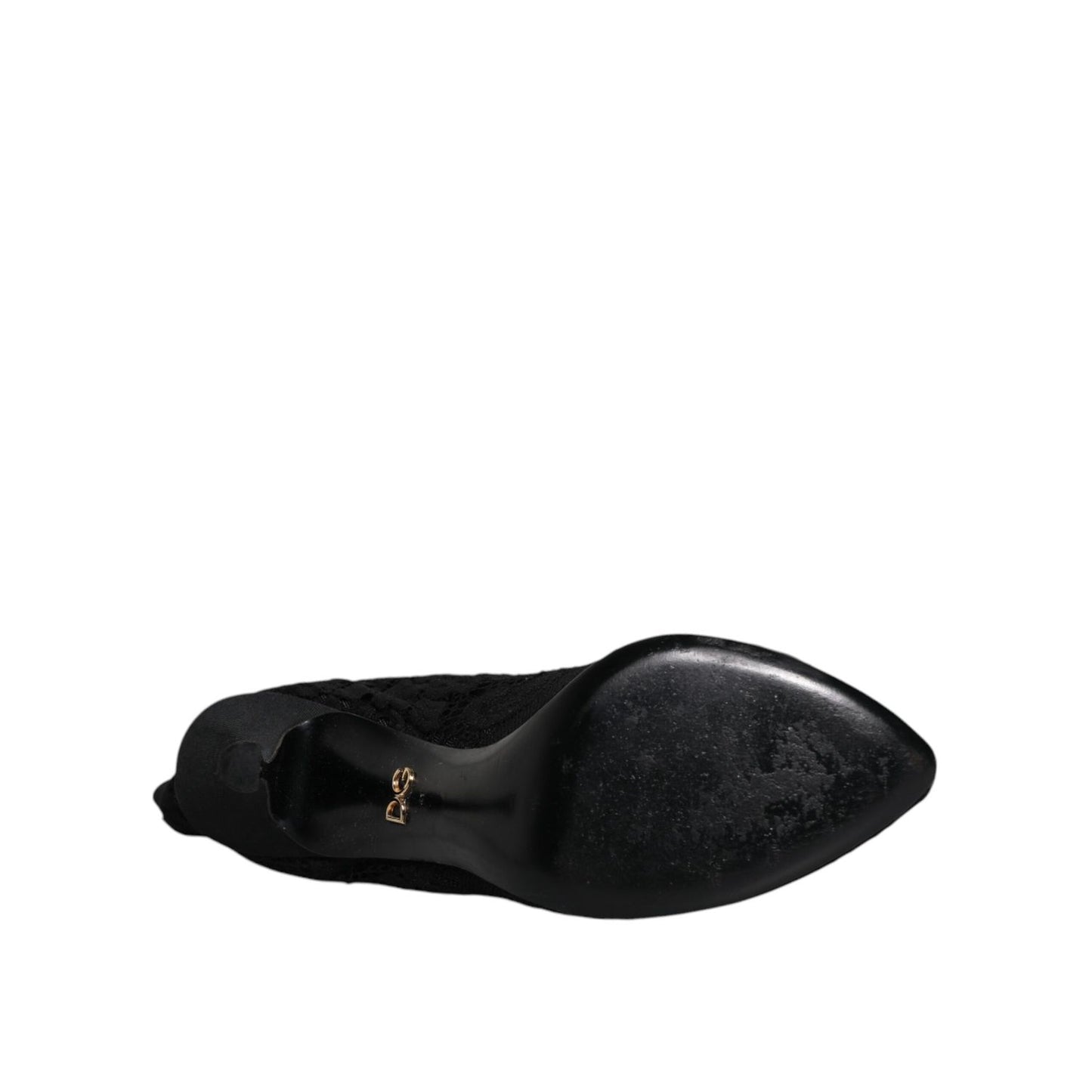 Dolce & Gabbana Black Lace Stretch Heels Mid Calf Boots Shoes