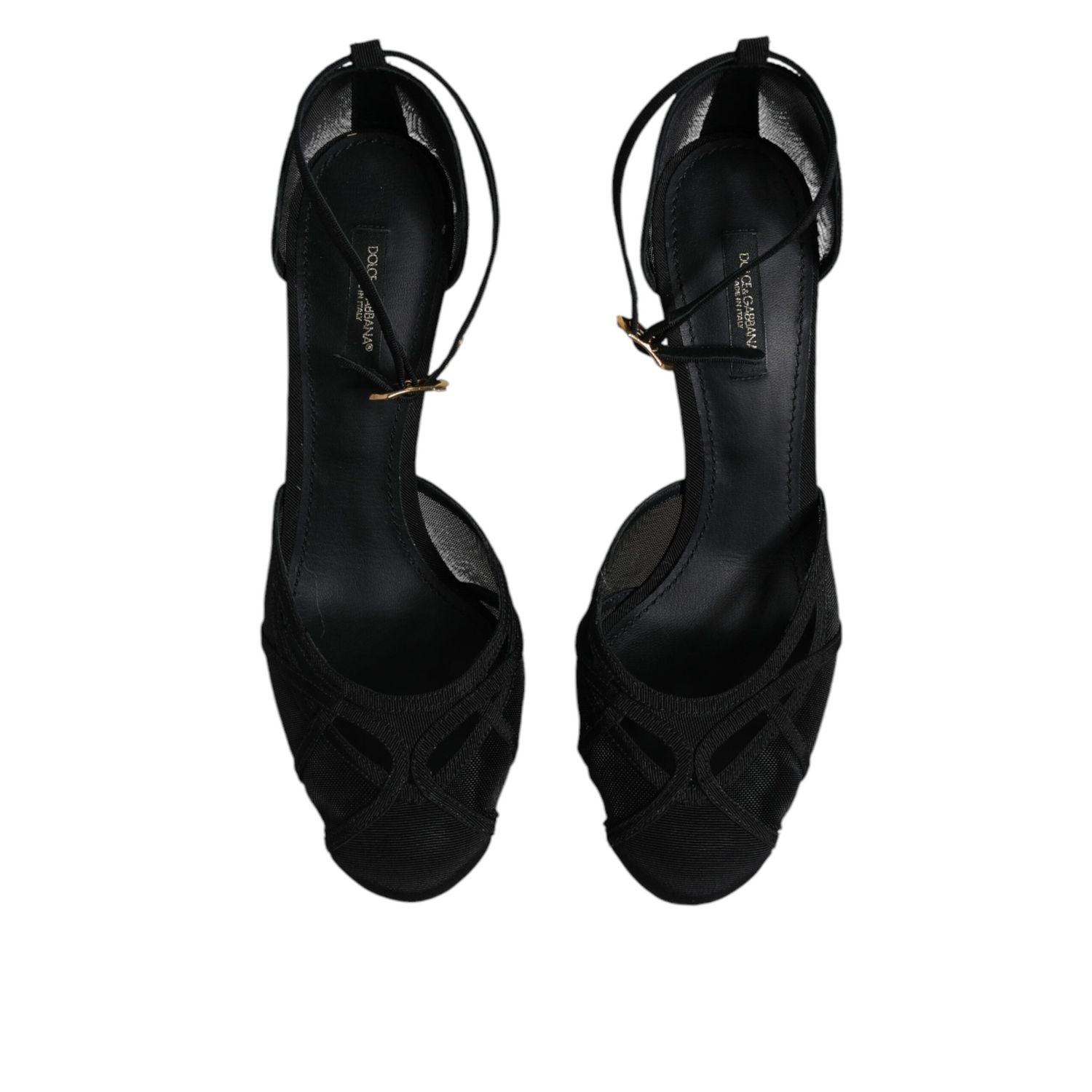 Dolce & Gabbana Black Mesh Ankle Strap Heels Pumps Shoes