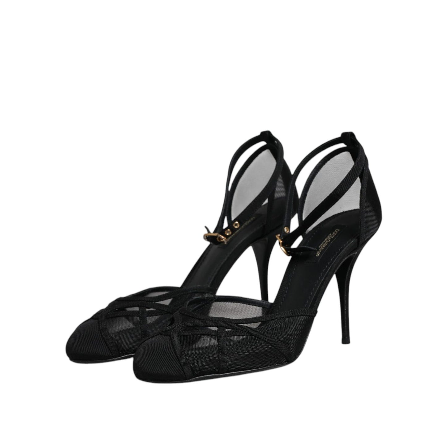 Dolce & Gabbana Black Mesh Ankle Strap Heels Pumps Shoes