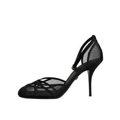Dolce & Gabbana Black Mesh Ankle Strap Heels Pumps Shoes