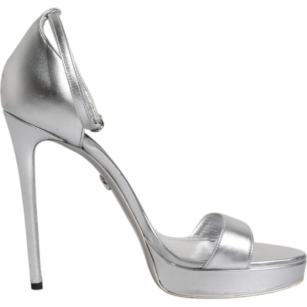 Dolce & Gabbana Silver Leather Platform Keira Sandals Shoes LA12077-40