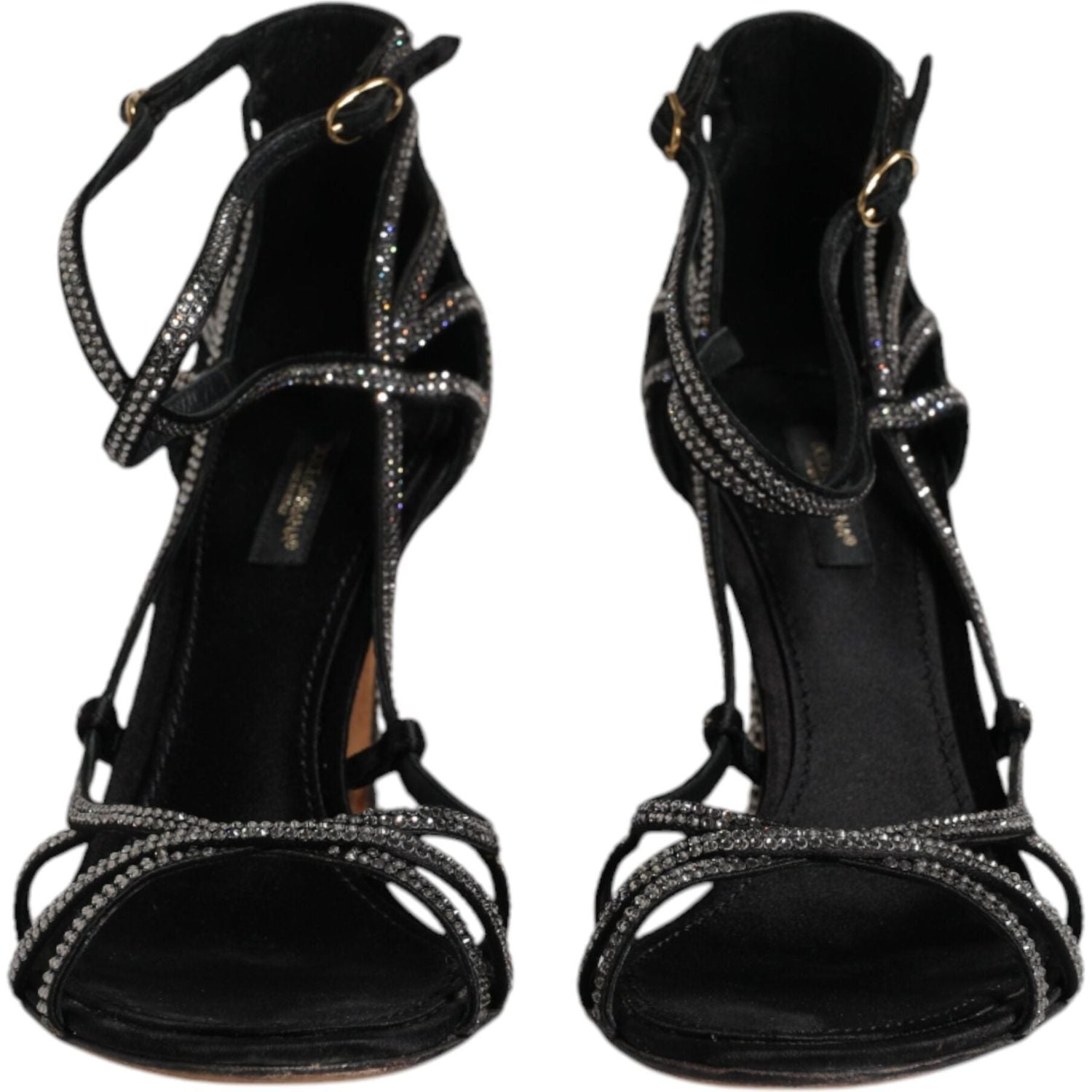 Dolce & Gabbana Black Strass Ankle Strap Heels Sandals Shoes