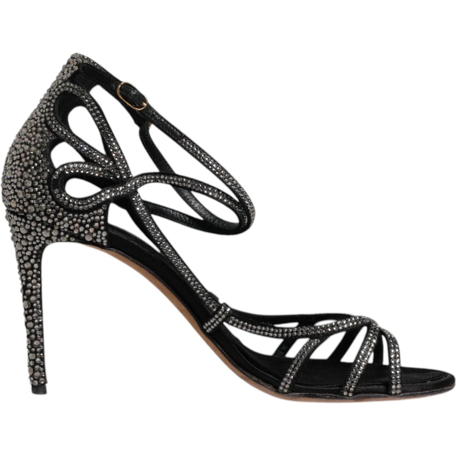Dolce & Gabbana Black Strass Ankle Strap Heels Sandals Shoes