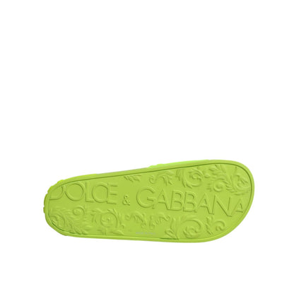 Dolce & Gabbana Green Rubber Slides Sandals Beachwear Shoes