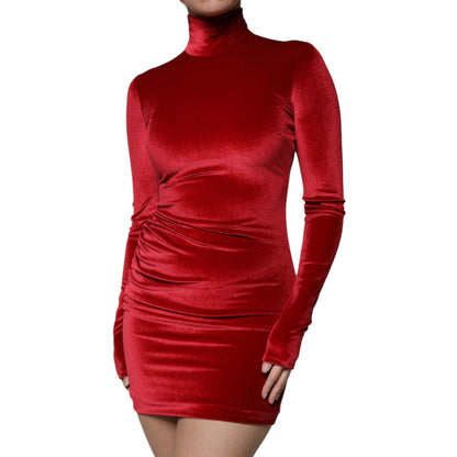 Dolce & Gabbana Red Velvet Long Sleeves Bodycon Mini Dress