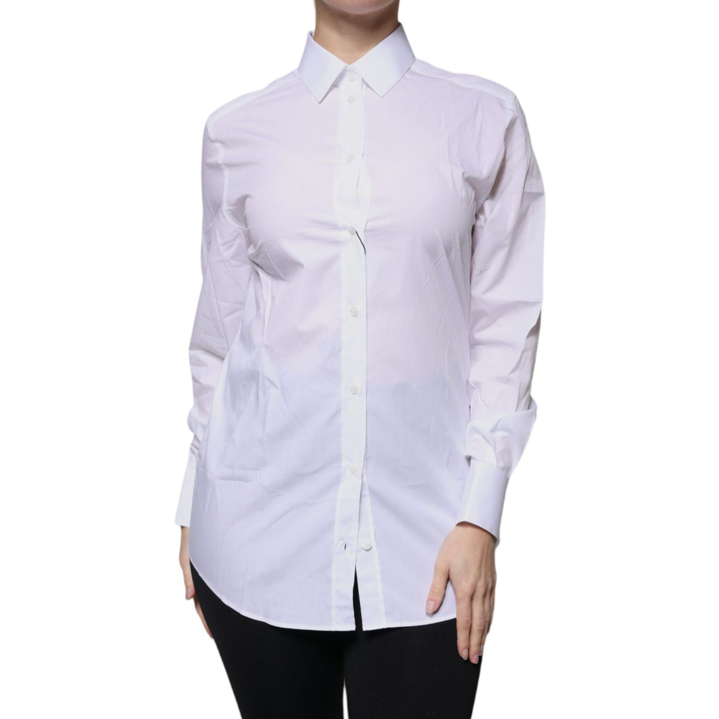 Dolce & Gabbana White Cotton Collared Long Sleeves Shirt Top