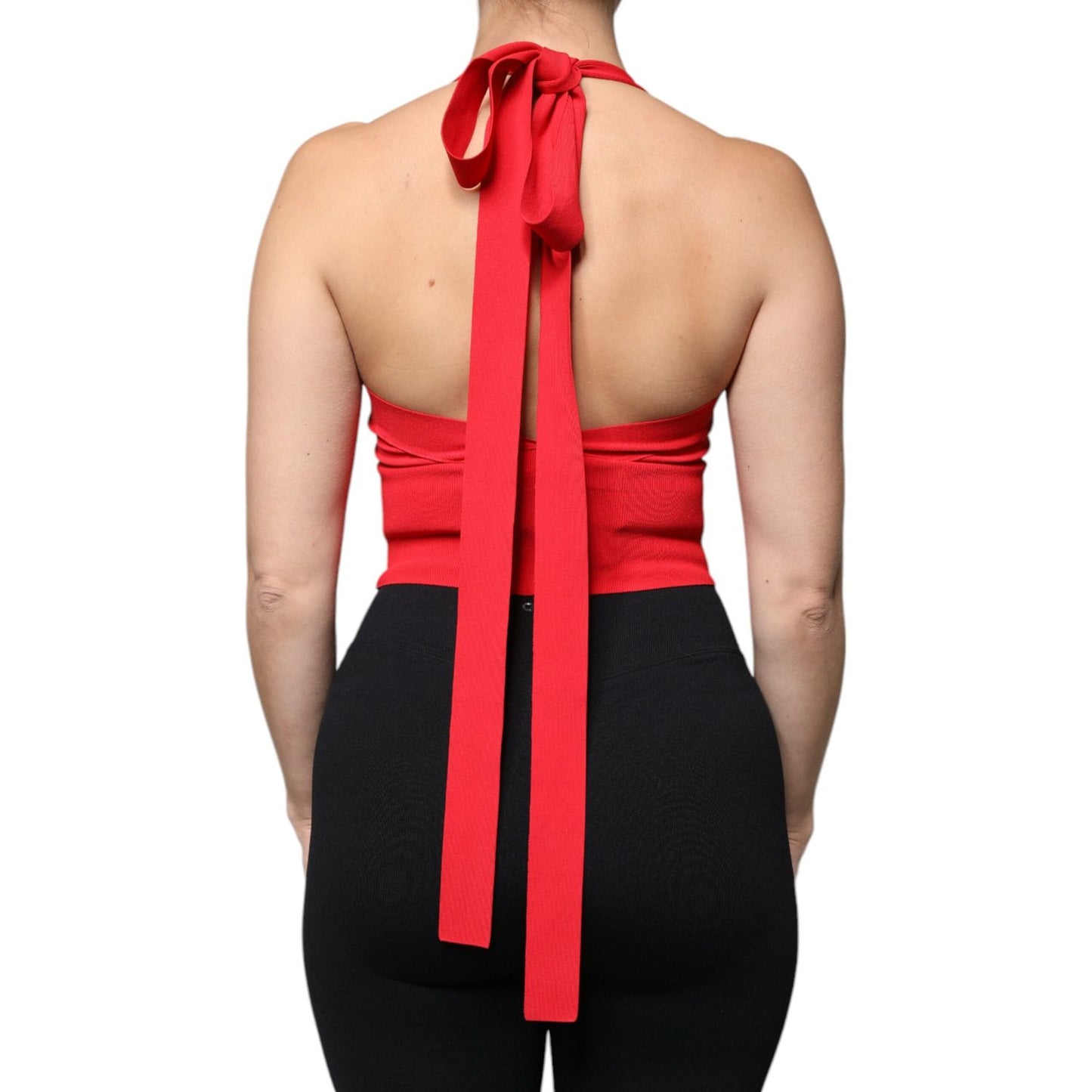 Dolce & Gabbana Red Viscose Sleeveless Halter Cropped Tank Top TSH86842-38