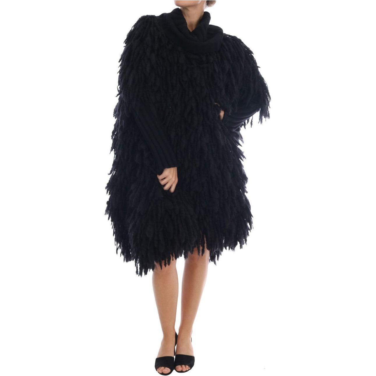 优雅黑色流苏羊毛羊绒毛衣