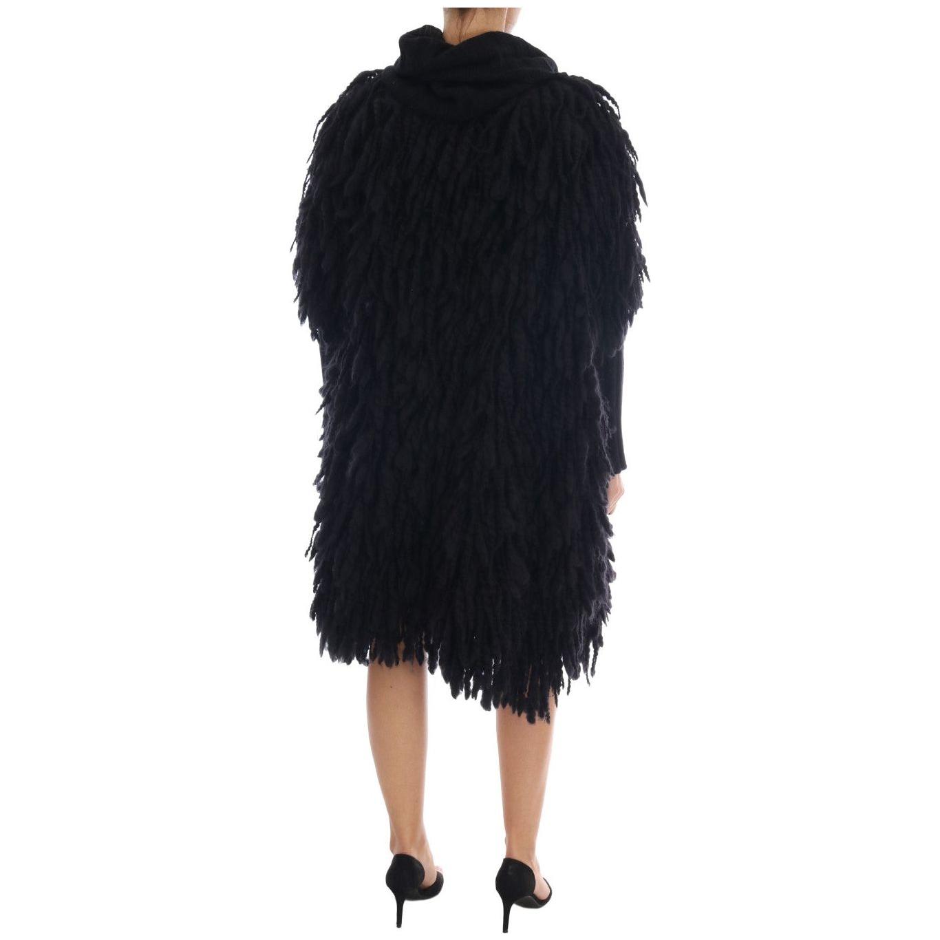 优雅黑色流苏羊毛羊绒毛衣