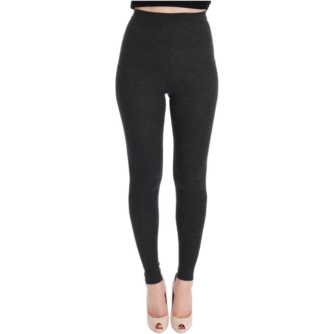 بنطلون ضيق أنيق من الصوف باللون الرمادي بخصر مرتفع من دولتشي آند غابانا