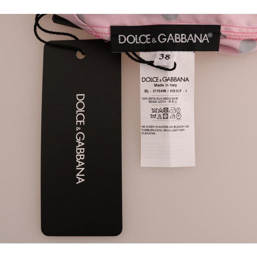 بلوزة دولتشي آند غابانا شيك من الحرير المنقطة باللون الوردي