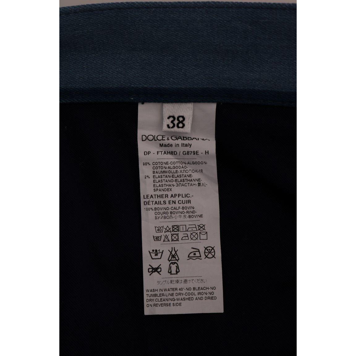 时尚蓝色条纹修身少女牛仔裤