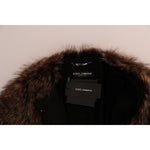 Dolce & Gabbana Elegant Brown Raccoon Fur Knee-Length Coat Coats & Jackets Dolce & Gabbana Black