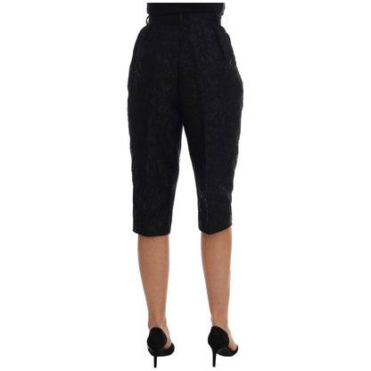 Dolce & Gabbana Black Brocade High Waist Capri Shorts Jeans & Pants