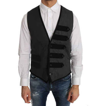 Dolce & Gabbana Gray Wool Patterned Slim Vest