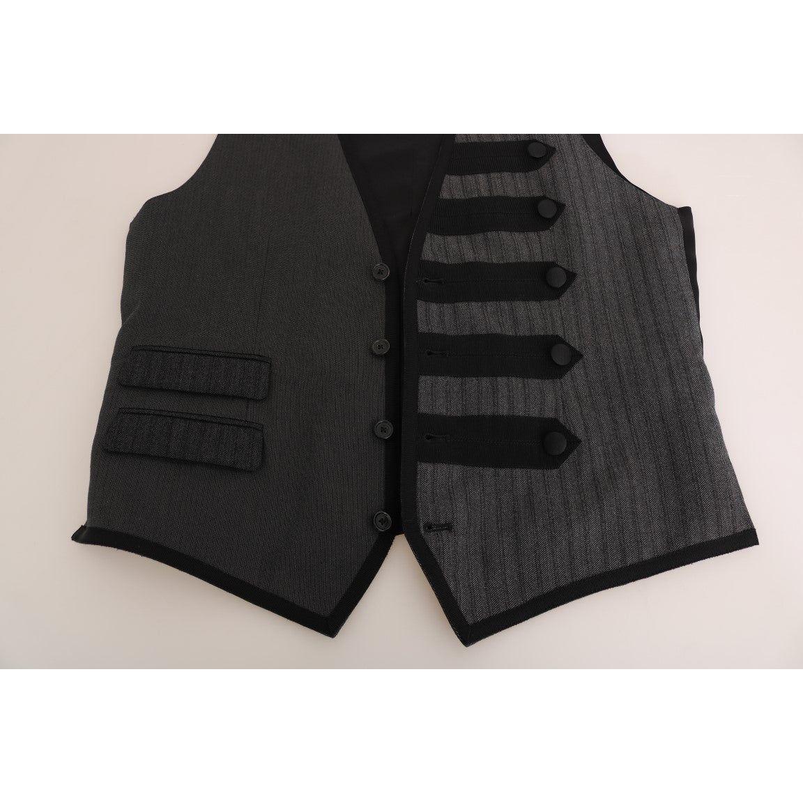 Dolce & Gabbana Gray Wool Patterned Slim Vest