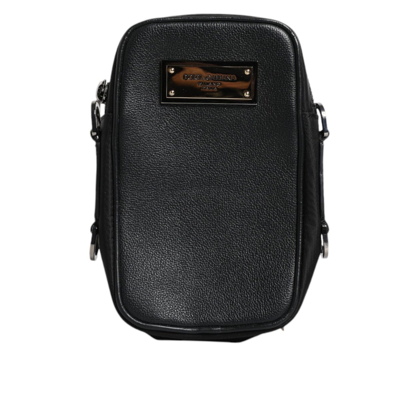 Dolce & Gabbana Black Grain Leather Logo Plaque Clutch Bag