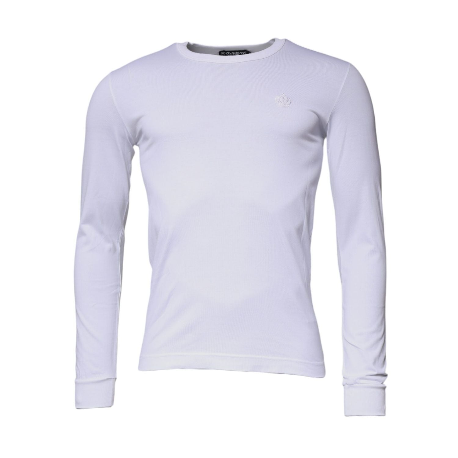 Dolce & Gabbana White Crown Crew Neck Cotton Pullover Sweater
