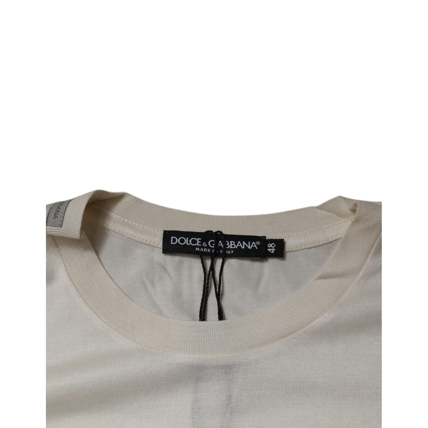 Dolce & Gabbana Off White Silk Crew Neck Short Sleeve T-shirt