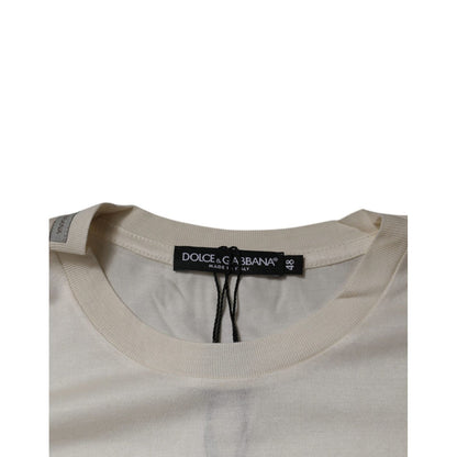 Dolce & Gabbana Off White Silk Crew Neck Short Sleeve T-shirt