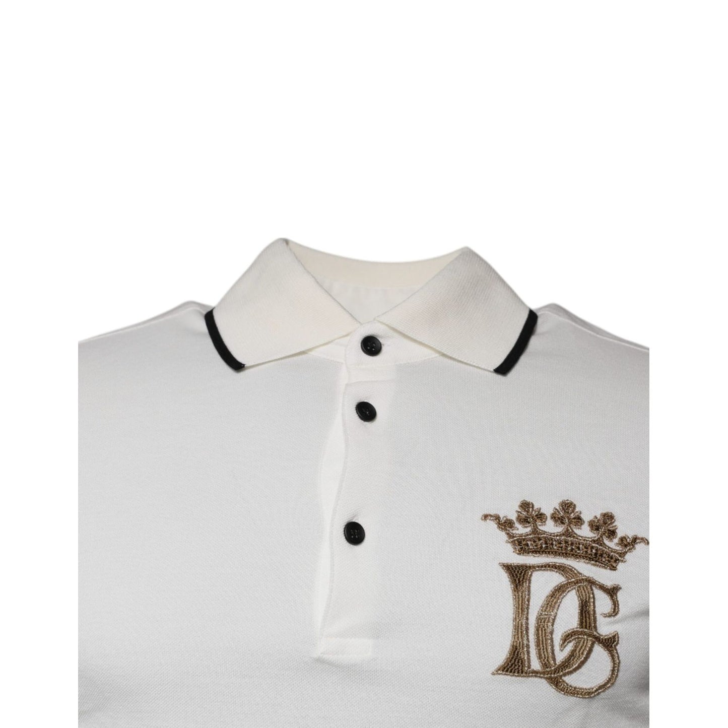Dolce & Gabbana Off White Crown Cotton Collared Polo T-shirt