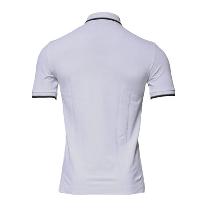 Dolce & Gabbana White Cotton Crown Collared Polo T-shirt