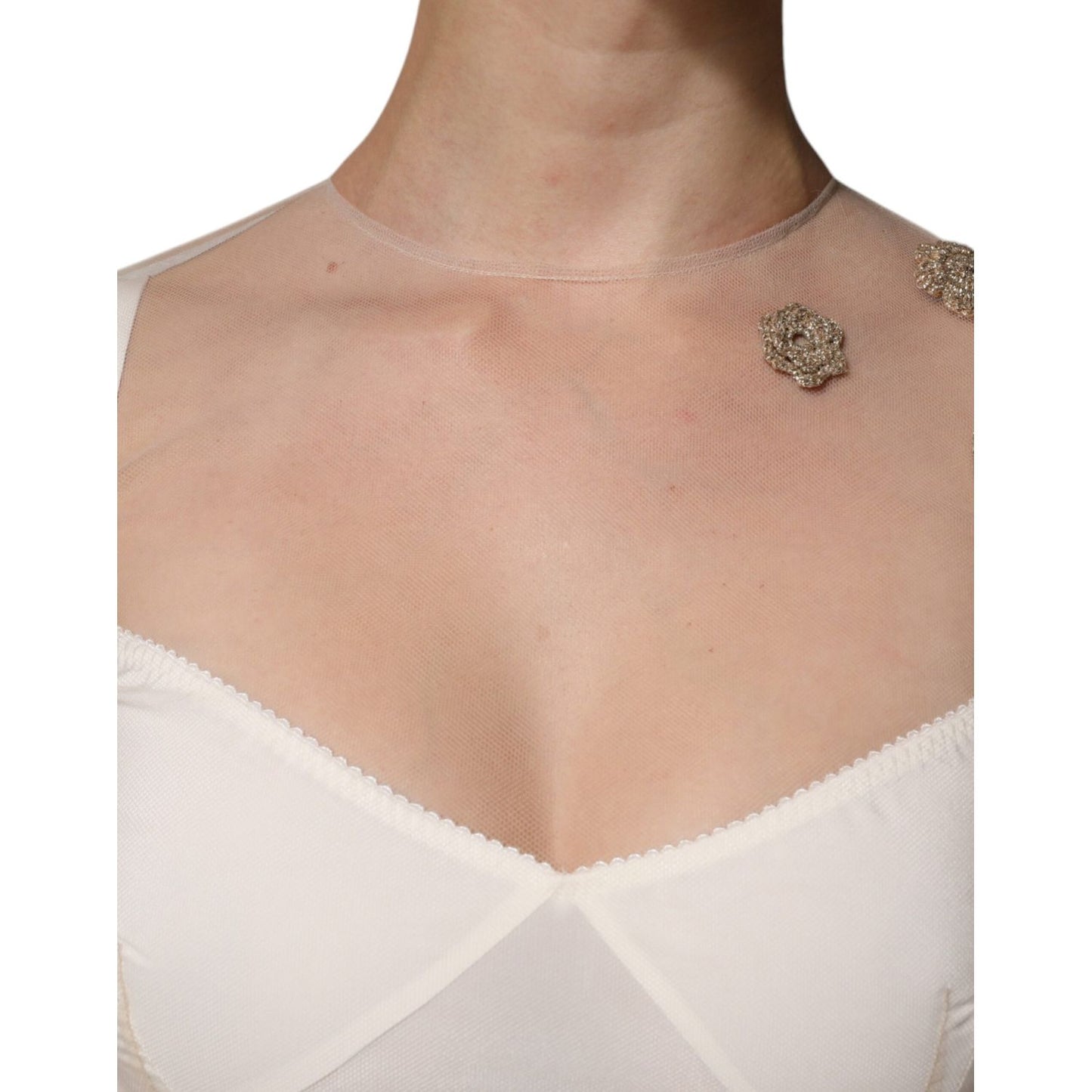 Dolce & Gabbana White Sheer Tulle Bustier Bodycon Midi Dress