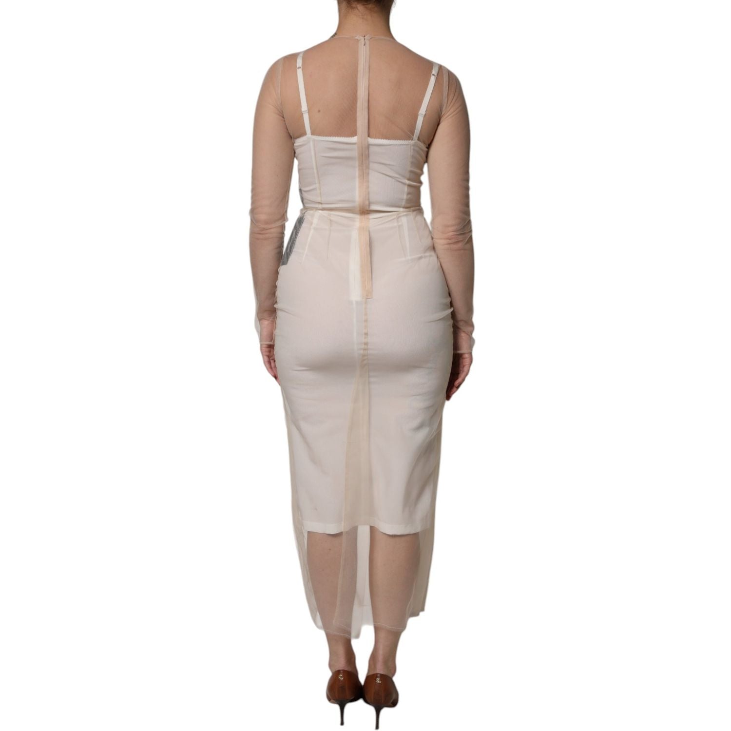 Dolce & Gabbana White Sheer Tulle Bustier Bodycon Midi Dress