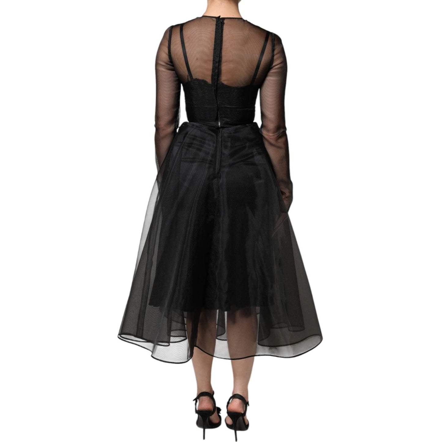 Dolce & Gabbana Black Tulle A-line Midi Cocktail Gown Dress