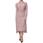 Ermanno Scervino Pink Stripes Silk Long Sleeves Midi Dress DR281400-42