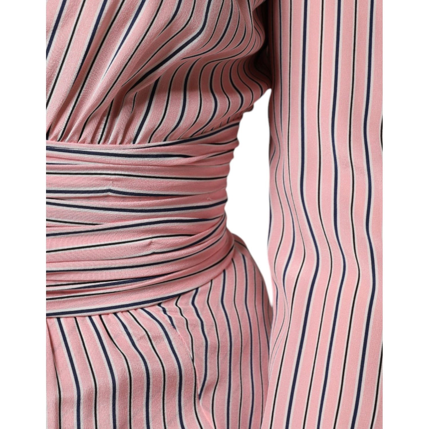Ermanno Scervino Pink Stripes Silk Long Sleeves Midi Dress DR281400-42