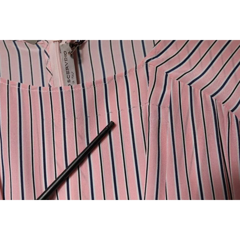 Ermanno Scervino Pink Stripes Silk Long Sleeves Midi Dress DR281400-42