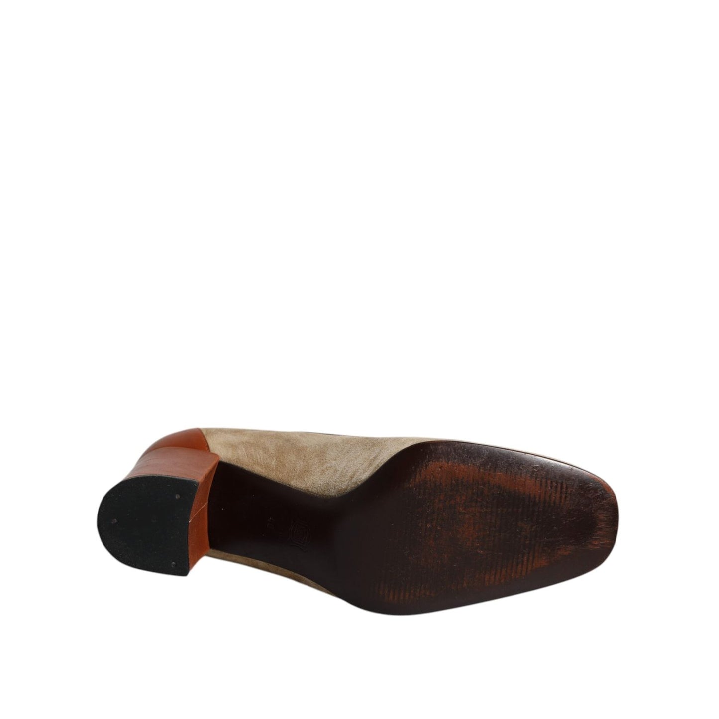 Dolce & Gabbana Beige Brown Leather Block Heels Pumps Shoes