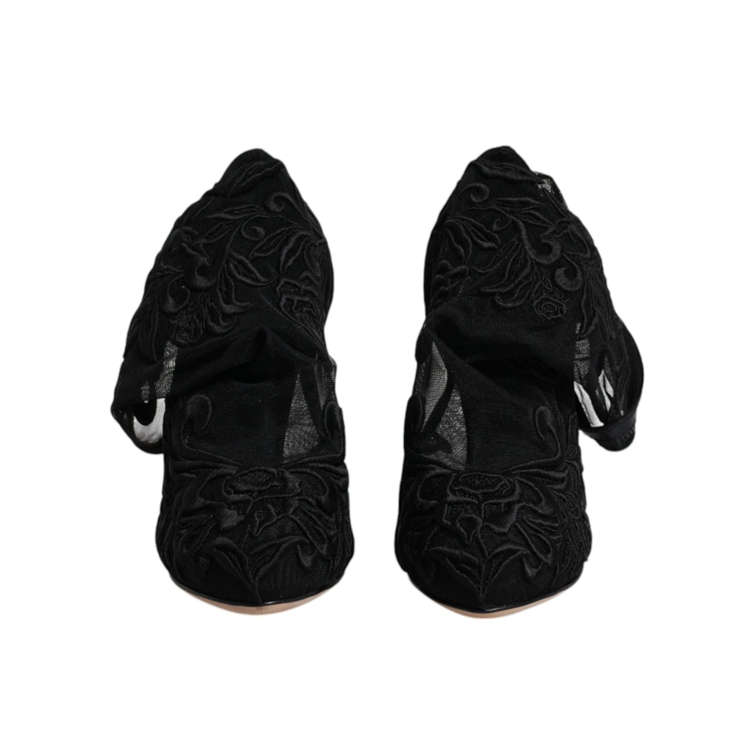 Dolce & Gabbana Black Tulle Stretch Heels Mid Calf Boots Shoes