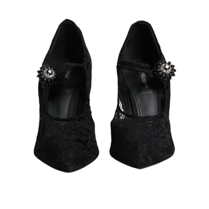 Dolce & Gabbana Black Lace Crystals Mary Jane Pumps Shoes