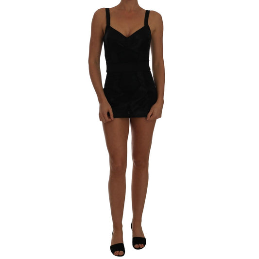 Dolce & Gabbana Romper Bodysuit Black Floral Stretch Dress TSH2401-44