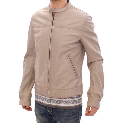 Dolce & Gabbana Beige Leather Jacket Biker Coat Coats & Jackets