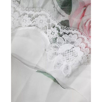 Dolce & Gabbana White Silk Floral Print A-line Midi Dress