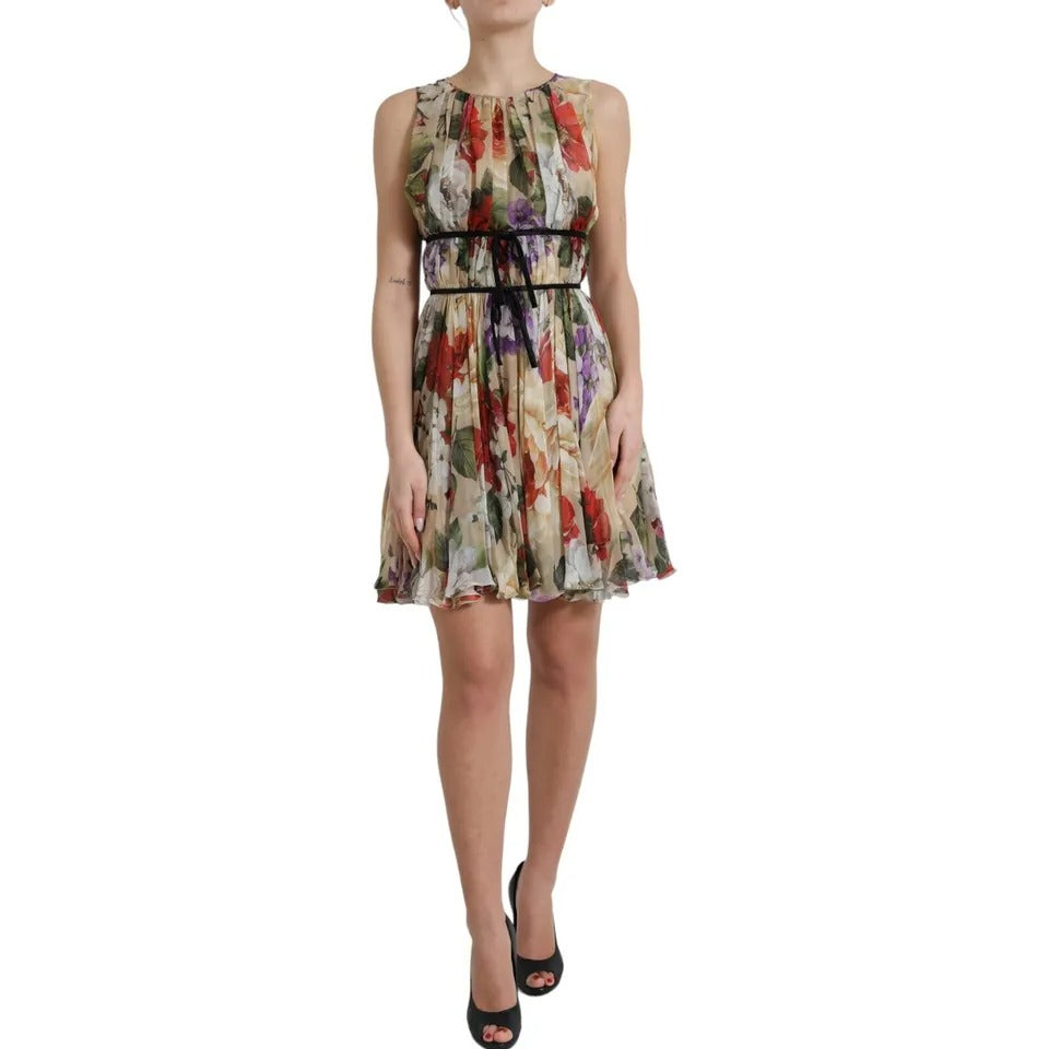 Dolce & Gabbana Beige Floral Sleeveless A-line Mini Dress DR281311-36